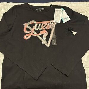Girls black long sleeve shirt with Guess logo new with tags